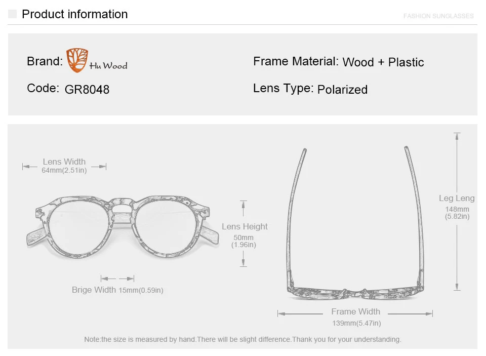 HU WOOD Holz Sonnenbrille Männer Polarisierte Marke Vintage Brille Frauen UV400 Schutz Mode Gafas De Sol GR8048_voghion.com