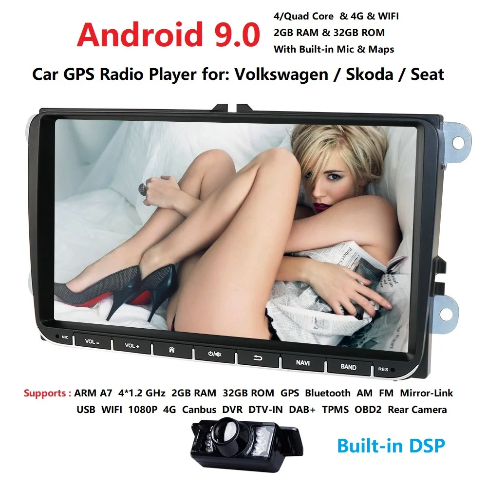 2Din автомобильный мультимедийный плеер 2G ram Android 9,0 gps для V W/Golf/Tiguan/Skoda/Fabia/Rapid/Seat/Leon/Skoda RDS стальное управление колесами