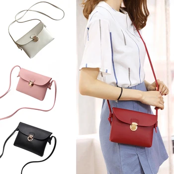 

Girls Casual Shoulder Bags Female Handbags High Quality Girl Student Simple Pure Color Women Mini Lock Flap Messenger PU Leather