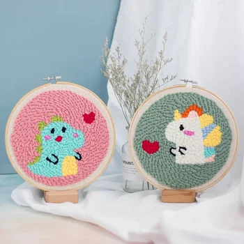 

DIY Knitting Wool Rug Hooking Kit Handcraft Woolen Embroidery 20cm Imitation Bamboo Embroidery Frame Punch Needle