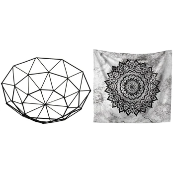 

1Pcs Nordic Style Candy Basket Iron Storage Baskets & 1Pcs Tapestry Wall Hanging Mandala Flower Wall Art Wall Tapestry