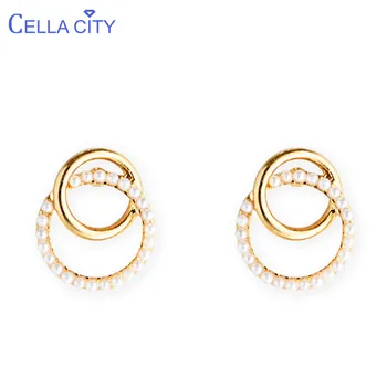 

Cellacity Trendy Simple Pearl Earrings for Women Circular Ear Studs Delicate Silver 925 Jewelry Female Gift Wholesale Wedding