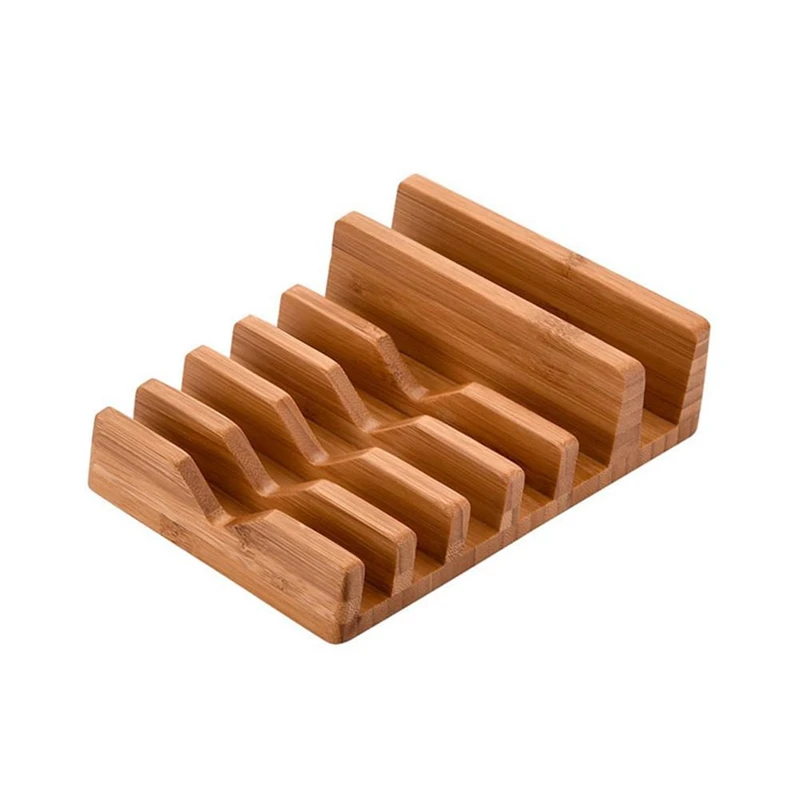 

6 Slot Bamboo Multi-Device Charging Station Dock Organizer Office Mobile Phone Bracket