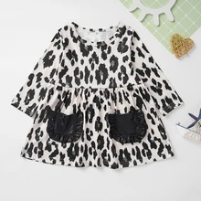Осеннее платье для маленьких девочек, повседневные Детские платья принцессы с длинными рукавами и леопардовым принтом и карманами, Новое поступление