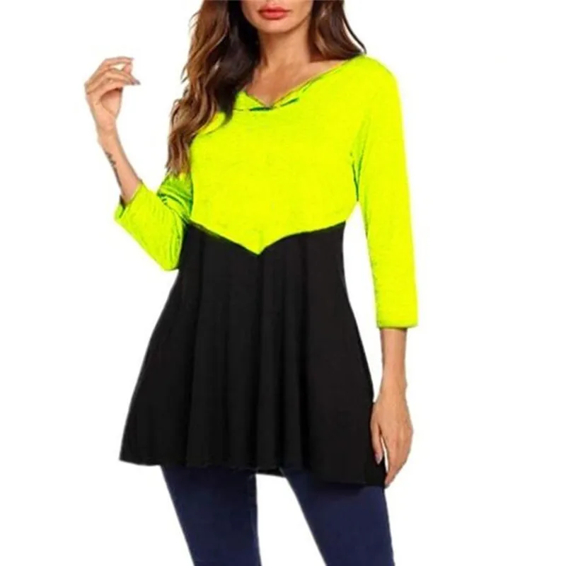 yellow Новинка, женское платье, модное, из кусков, для девушек, рукав три четверти, приталенное, ТРАПЕЦИЕВИДНОЕ, повседневное, свободное, с круглым вырезом, платье для женщин - Цвет: yellow