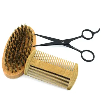 

36443 Shaving Scissors Beard Care Set Men's Beard Styling Comb Beard Brush Haircut Comb Three Sets Portable