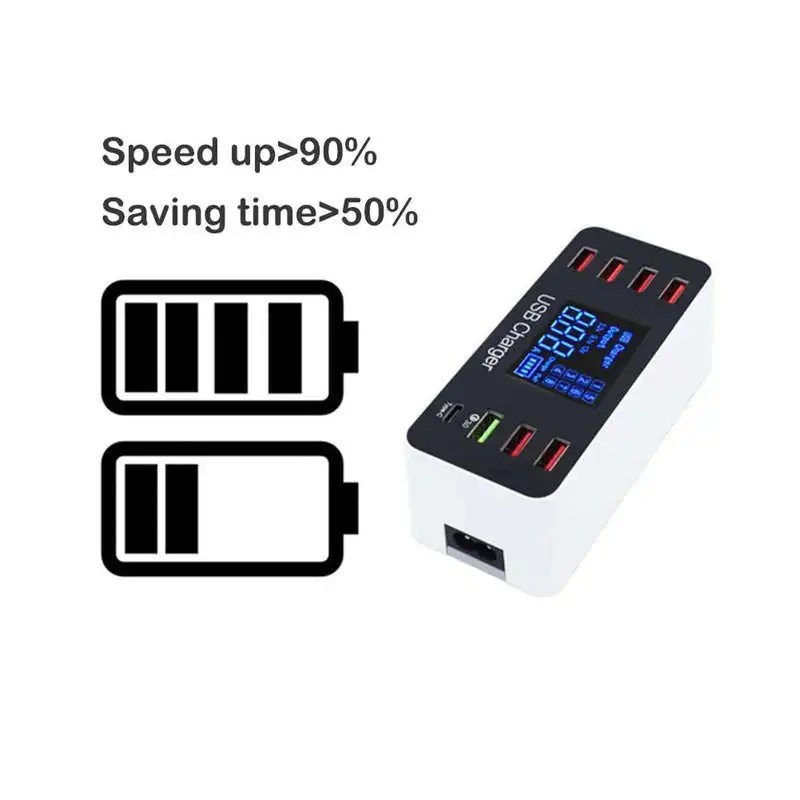 8 портов 8 A зарядное устройство адаптер концентратор Быстрая зарядка 3,0 USB многопортовый USB зарядное устройство док-станция с ЖК-дисплеем, с Умной идентификацией, T