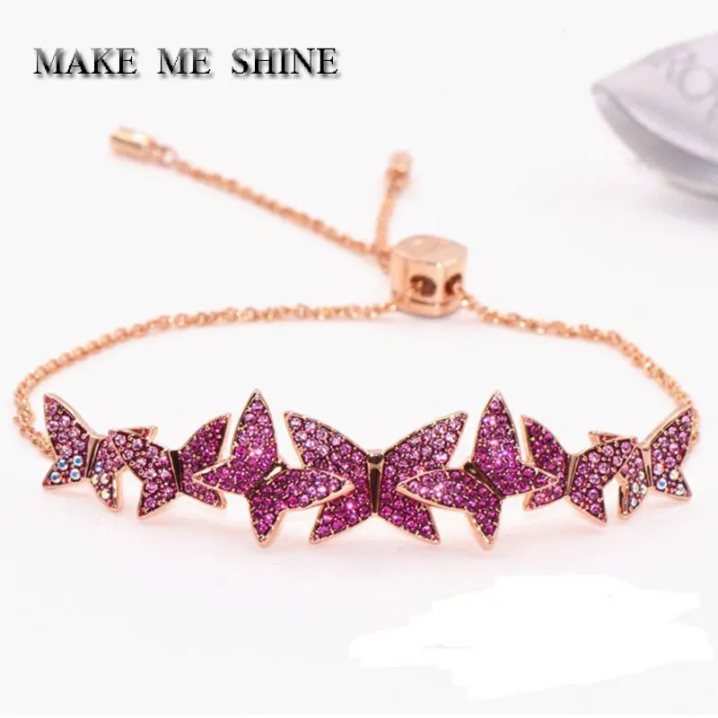 Высокое качество SWA для женщин Градиент цвет роза красная бабочка браслет ювелирные изделия женские подарки Элегантный Вечеринка