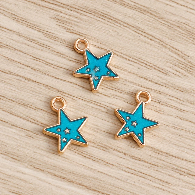 10pcs/lot Enamel Alloy Enamel Charms for Jewelry Making Cute Moon Star Sun Charms Pendant for DIY Necklaces Earrings Accessories Blue Color