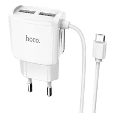 HOCO C59A двойной USB портативный адаптер зарядного устройства Путешествия ЕС Plug w/зарядный кабель