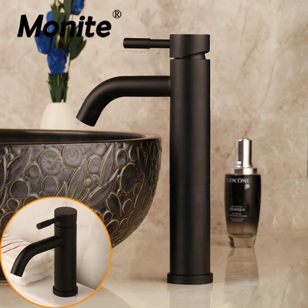 Monite Matte Black Solid Brass Bathroom Basin Mixer Faucet Chrome