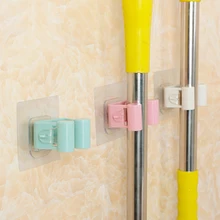 1PC Mop Holder Self-Adhesive Wall Mounted Hooks Organizer Holder Bathroom Kitchen Multi-Purpose Multi-Color Hanging Strong Hooks