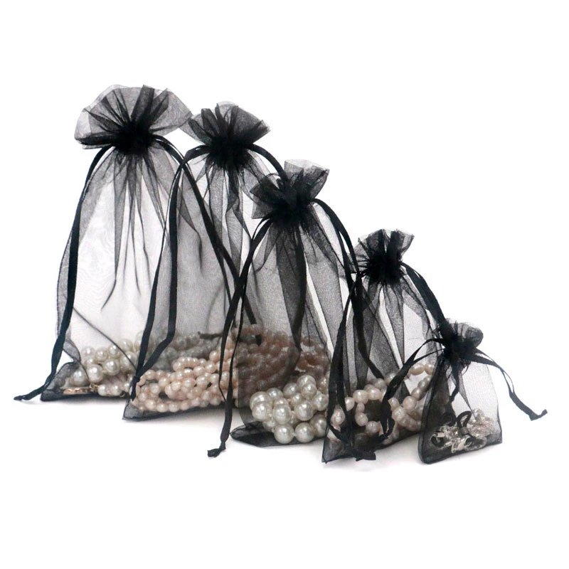 Small Black Organza Gift Bags Black Wedding Organza Pouch 50pcs/lot