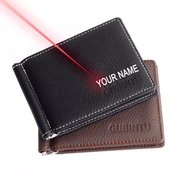 

Free Engraving Your Name Genuine Leather Money Clip Wallets for Men Slim Front Pocket Wallet Card Cardslots Zipper Pocket Purse