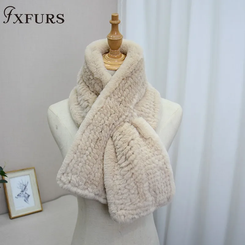 Настоящий мех кролика вязаный женский зимний теплый шарф шарфы обертывания шеи теплые модные маффлееры шерстяной шарф для девочек