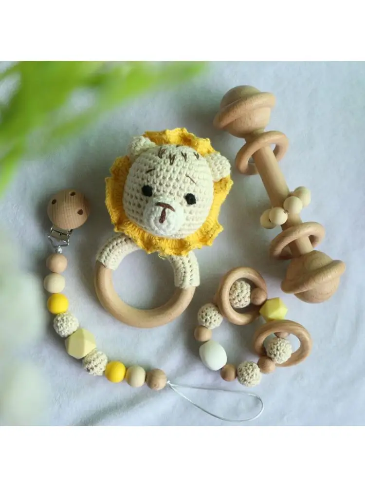

Baby Pacifier Clip Chain Teething Bracelet Crochet Lion Soother Infants Rattle R2JF