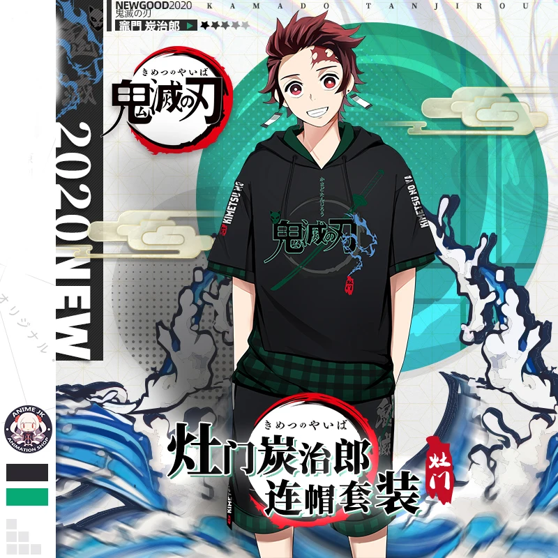 

Demon Slayer Kimetsu no Yaiba Kamado Tanjirou Cosplay Hooded T-shirt Men Women Summer Fashion Short Sleeve Tee Tops Shorts Set