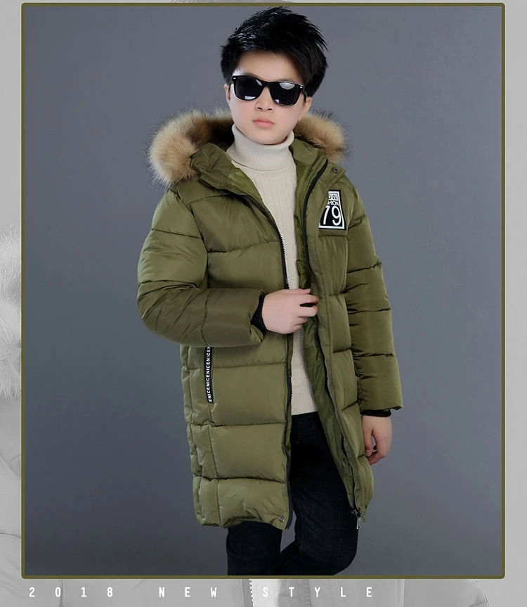 Куртка для мальчиков; коллекция года; сезон осень-зима; пальто с меховым воротником; детская теплая Плотная хлопковая верхняя одежда; одежда для подростков; теплый комбинезон