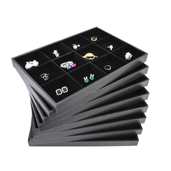 

Hot Sale Black PU+flannel Leather Jewelry Pallet Necklace Tray for show Rings Bracelet Exhibition Jewelry Organizer Showcases