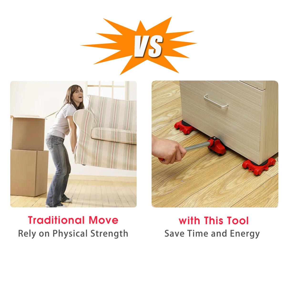 4pcs set Furniture Lifter Heavy Duty Furniture Mover Transport Moving System 4 Move Roller 1 Wheel Bar Lifting Hand Tool Set