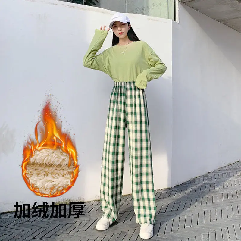 

Fashion Black White Plaid Cashmere Pants Straight Pants Winter Warm Fleece Casual Pants Female Harem Jogger Pants