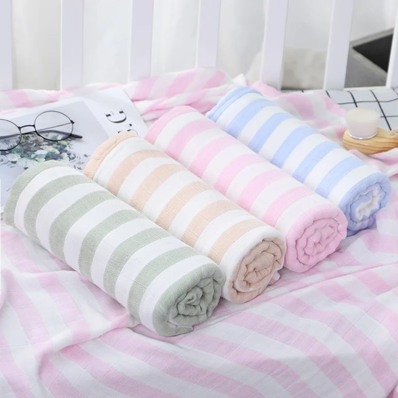 

4-Layer Bamboo Cotton Washed Gauze Jacquard Stripe Bath Towel For Children And Adult Household Towel 110*120Cm TJ3758