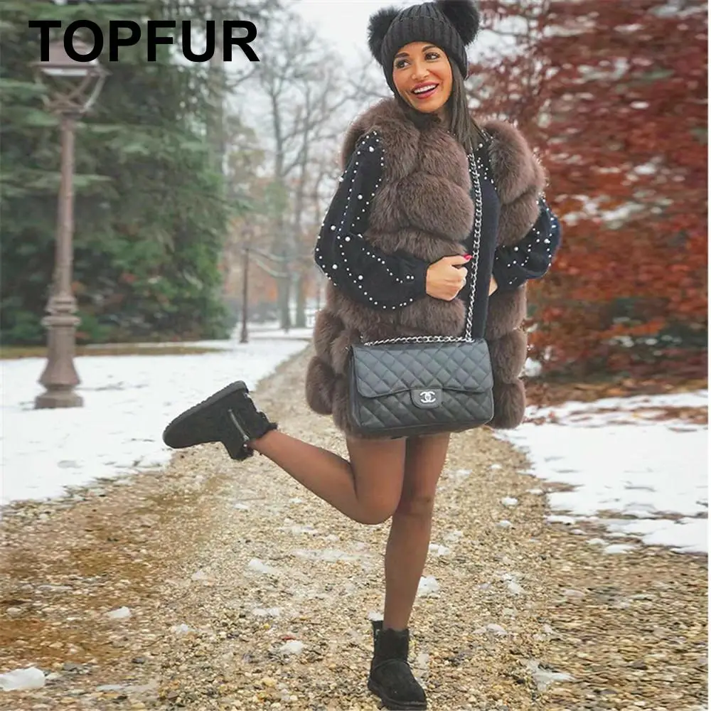 TOPFUR, модный белый квадратный Длинный жилет, натуральный Лисий мех, жилет для женщин, женская верхняя одежда, кожаная куртка, Женское зимнее пальто