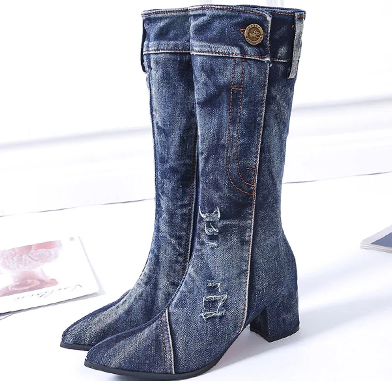 Sexy Jean botas AnkleTube botas cortas de mujer de invierno de tacón medio  bota vaquera 2020 estiloso, para señora Jeans cremallera botas zapatos de  vaquero|Botas a media pantorrilla| - AliExpress