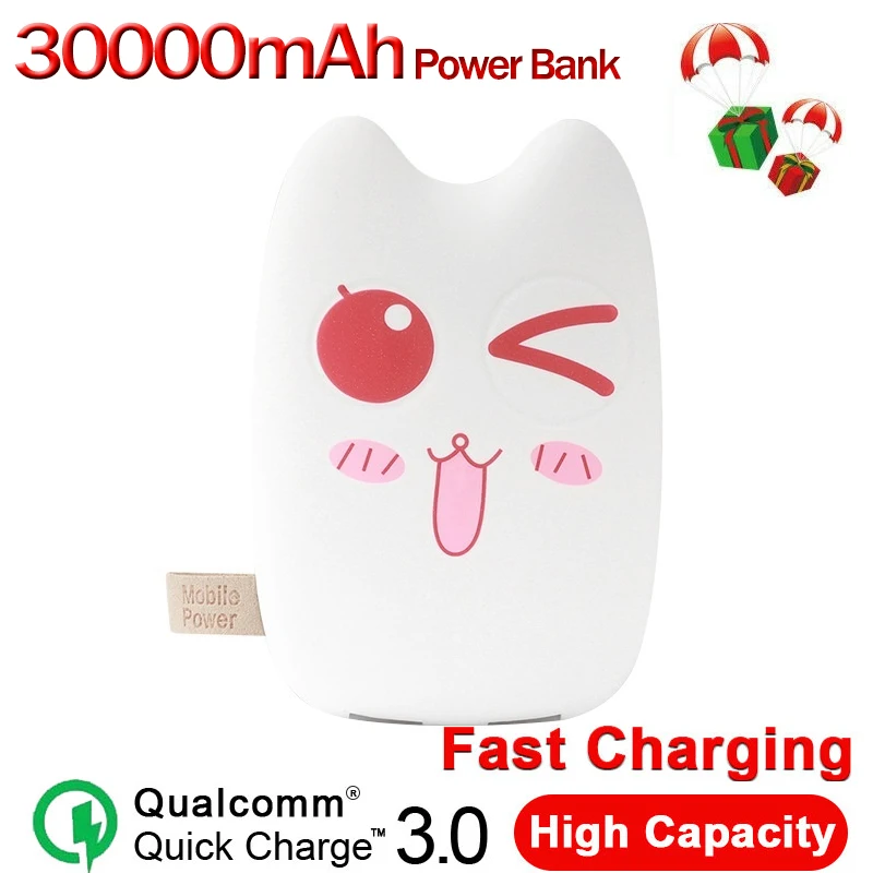 30000mAh внешний аккумулятор большой емкости милый кот внешняя батарея портативное