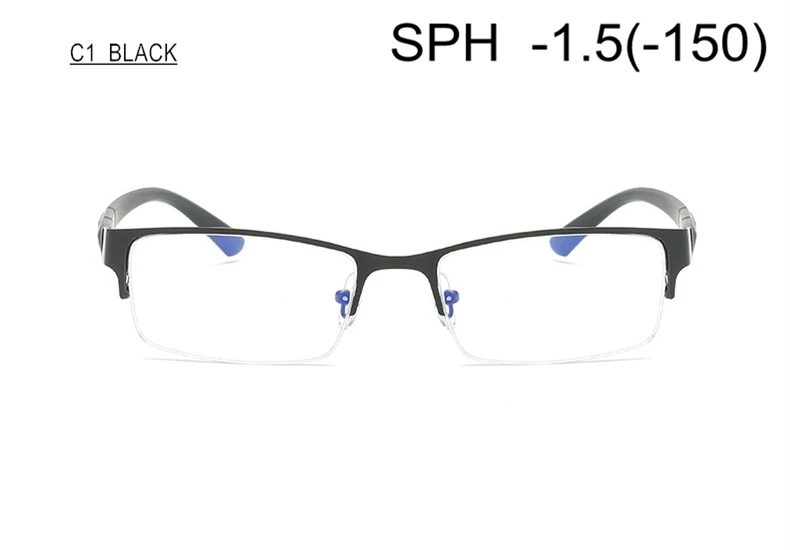 BLACK (-1.5) Очки по рецепту для близорукости SPH-0,5-1-1,5-2-2,5-3-3,5-4-4,5-5-5,5-6 для женщин и мужчин полуоправа для близоруких F122 - Цвет оправы: BLACK (-1.5)