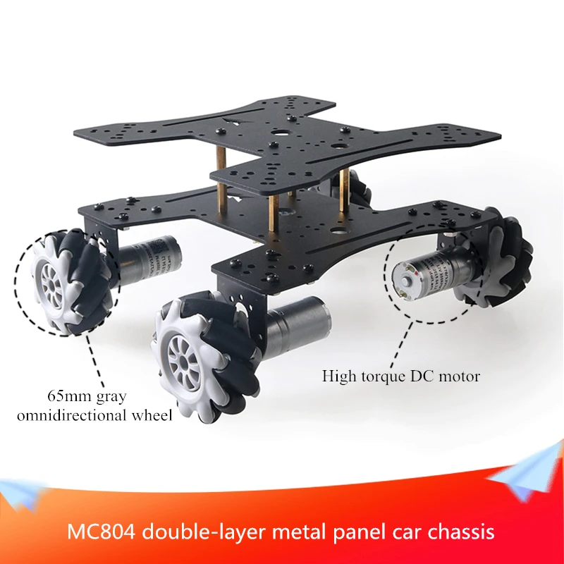 MC804 Double-layer Metal Panel Car Chassis 65mm Gray Plastic Omnidirectional Wheel with DC Motors DIY Maker RC Metal Chassis