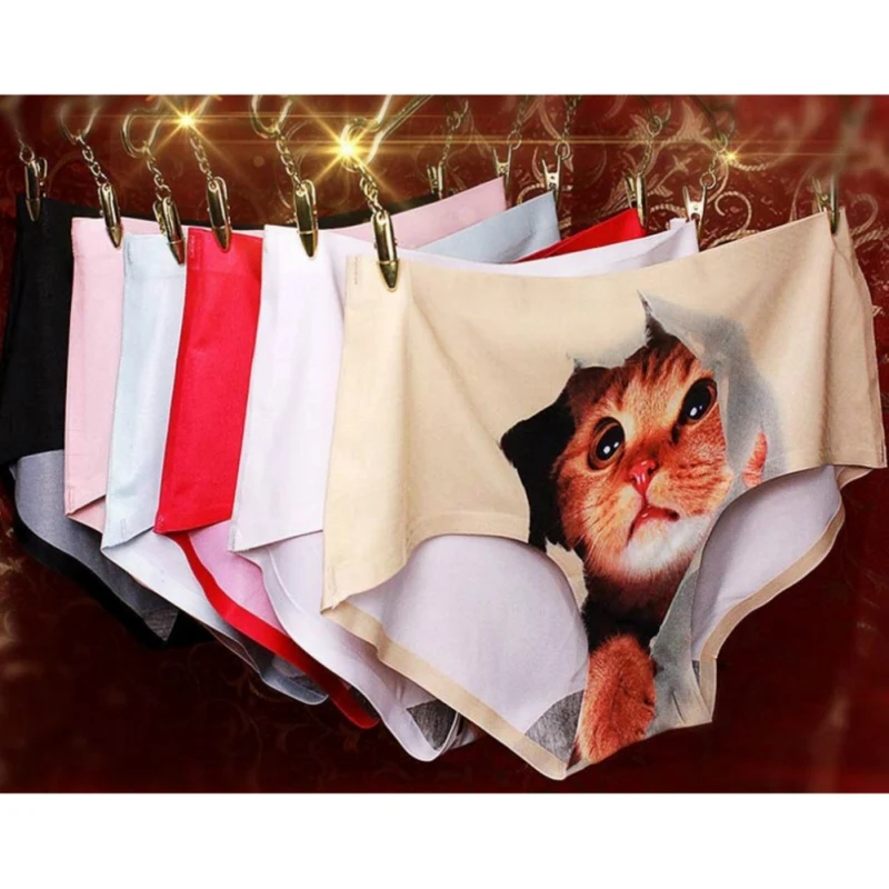 

3D Cats Printing Panties Women Modal Anti Emptied Underwear Seamless Waist Cartoon Cat Briefs