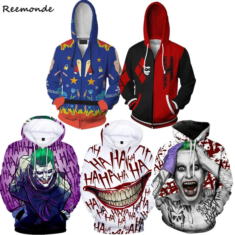 Толстовки с капюшоном костюм для косплея свитер Harley Joker 3D принтом толстовки