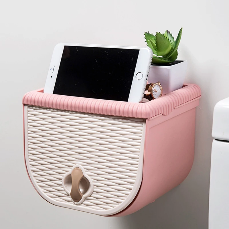 

Woven Pattern Toilet Tissue Box Bathroom Toilet Tray Free Punch Waterproof Paper Towel Rack