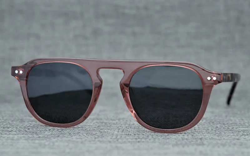Acetate Round Sunglasses Men Women Brand Designer Retro Sun Glasses for Men Flat Top Vintage Clear Sunglass Shades UV400 Oculos - Цвет линз: Purple