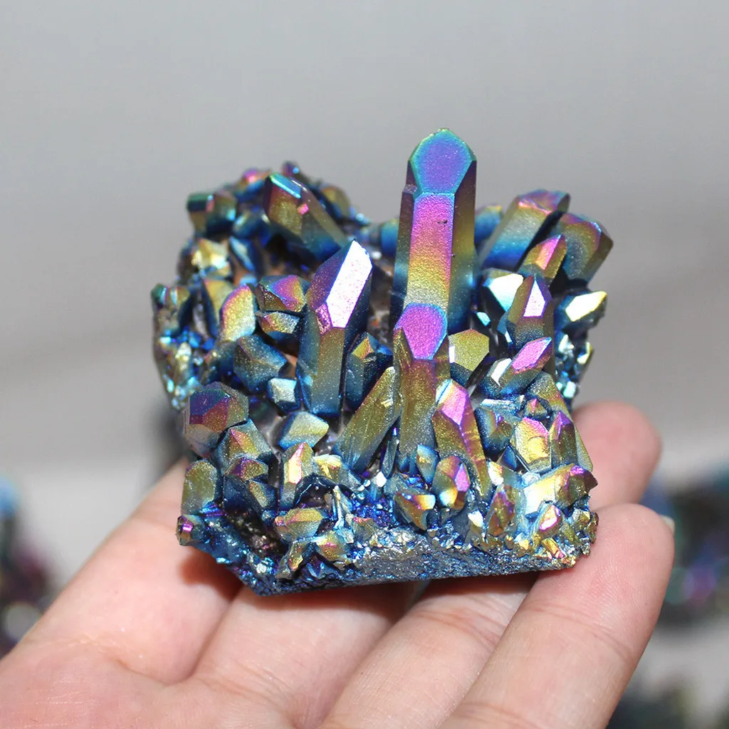 A Натуральный QuartzCrystal Радужный Titaniumn кластер VUG Minerall с лечебным действием, образцы# D - Цвет: A