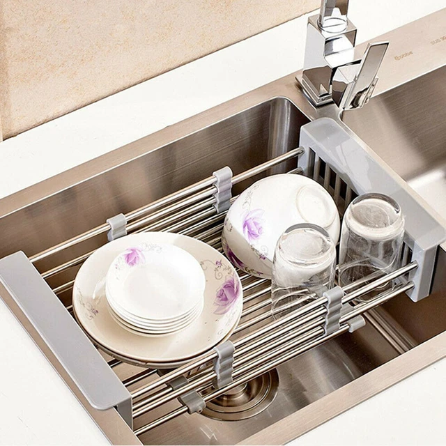 Kitchen Expandable Stainless-Steel Dish Rack Adjustable Dish Drying Rack  Sink