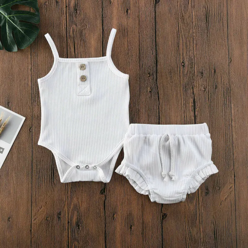 

Summer Newborn Baby Girls Clothes Set Cotton Knitted Crop Tops + High Waist Shorts Outfits