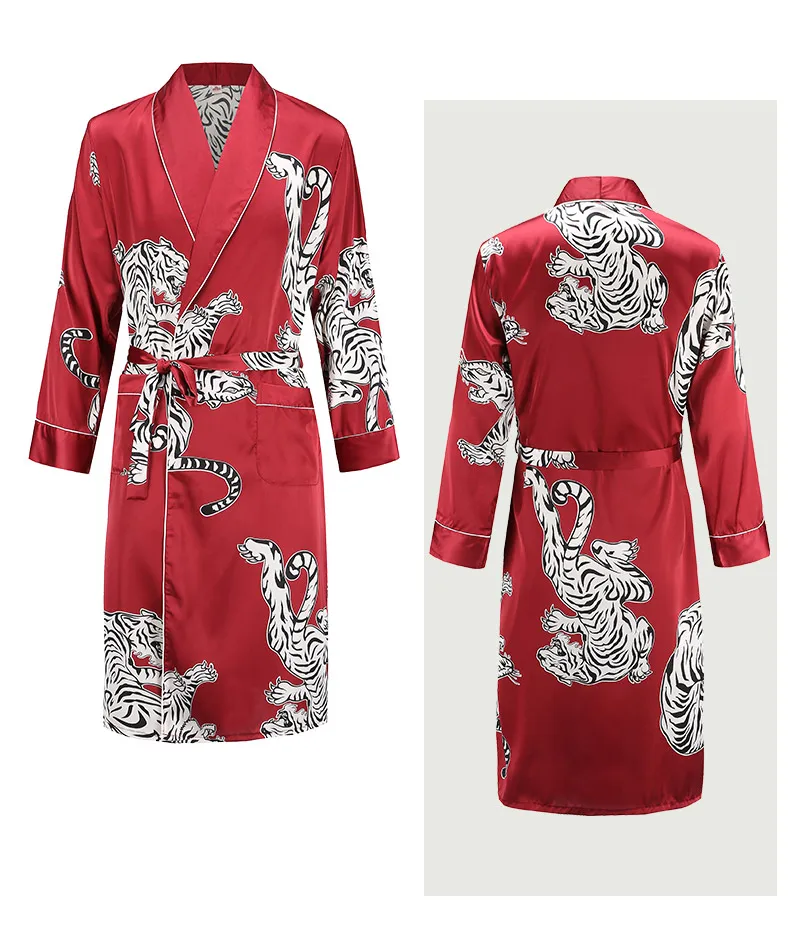 pink silk pajamas Men Mens Robe Long Sleeves Bathrobe Silky Satin  Kimono Dragon Print Pajamas Bathrobe Night Dressing Gown red plaid pajama pants