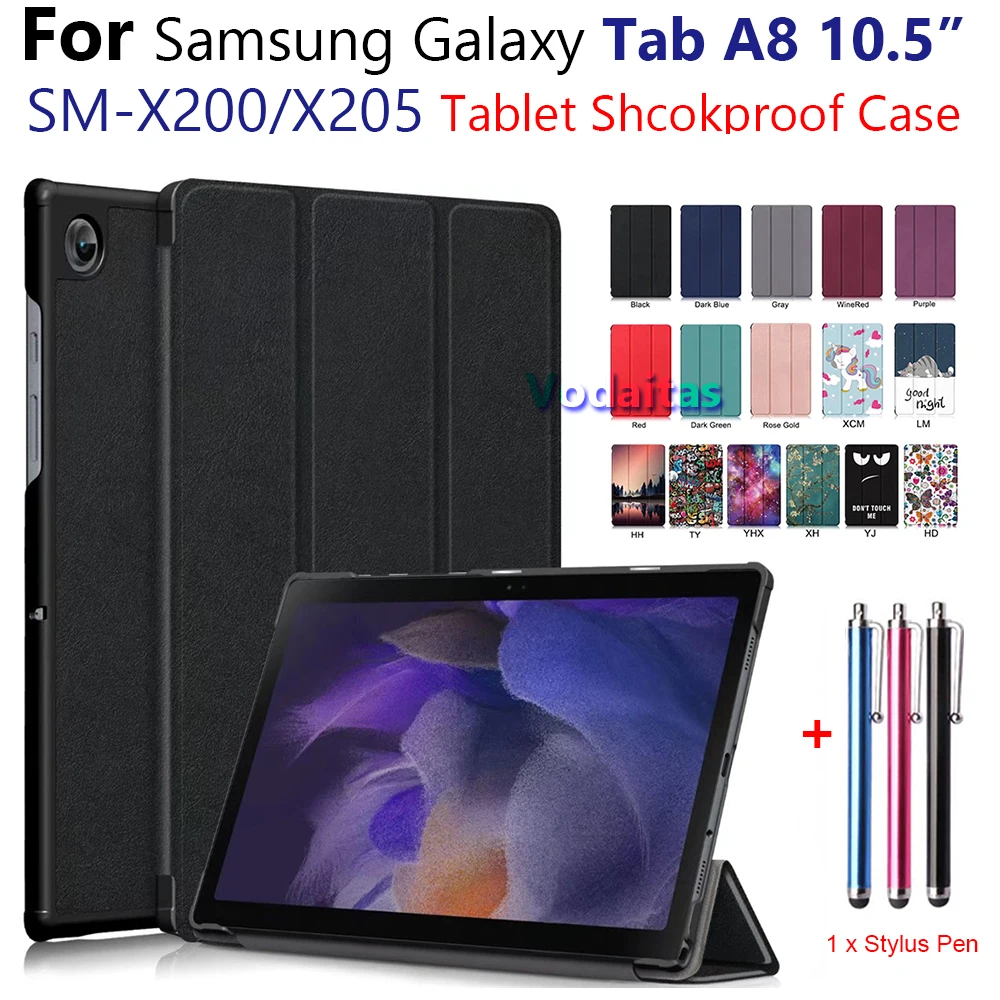 Per Samsung Galaxy Tab A8 10.5 Custodia Sm-X200 X200 Sm-X205 X205 Sottile Copertura Leggera Trifold Stand Custodia Rigida Folio Shell + Penna