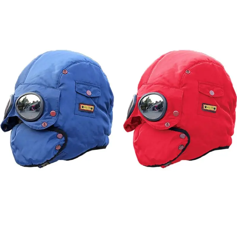 

Thermal Winter Kids Trapper Hat with Glasses Windproof Warm Face Mask Ski Cap
