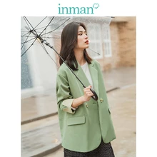 INMAN, осень, Новое поступление, отложной воротник, спущенные плечи, рукав, контрастный, элегантный, подходит ко всему, светильник, зеленый, женский костюм, пальто