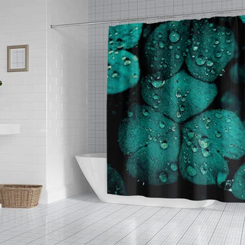 

The dewdrop polyester printed bathroom shower curtain on the clover is waterproof and mildewproof,comes with 12 hooks and 4 size