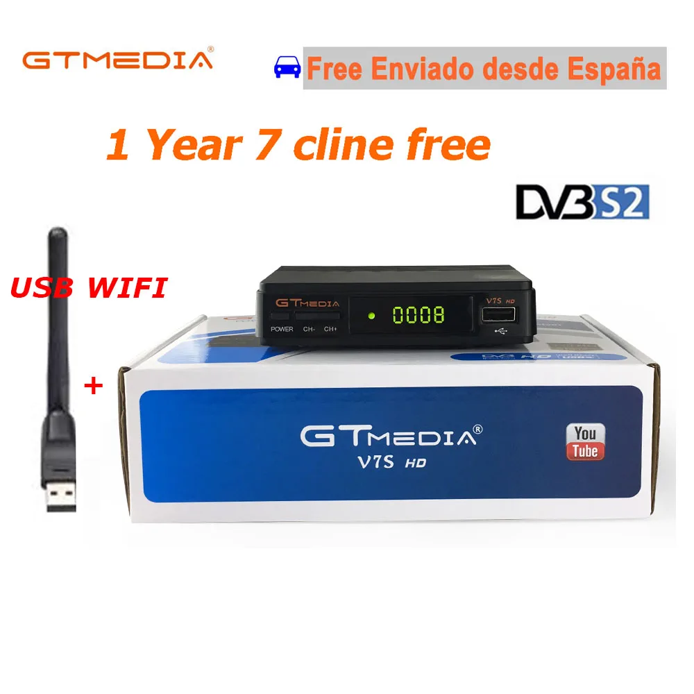 ТВ приставка с 7 линиями GT MEDIA V7S HD + USB Wi Fi 1080P Youtube PowerVU Newcamd 3G Испания|Спутниковое ТВ|