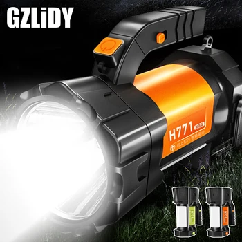 

Powerful LED Flashlight Searchlight Portable with Side Light 6 Mode Torch Waterproof USB Spotlight 18650 Fishing Light Lantern