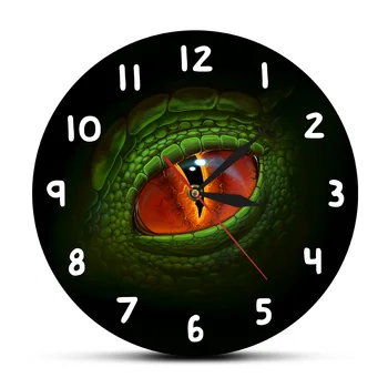 

Bugbear Eyeball Reptile Dinosaur Eye Modern Wall Clock Green Dino Dragon Eye Fantasy Gothic Printed Watch Nursery Home Decor