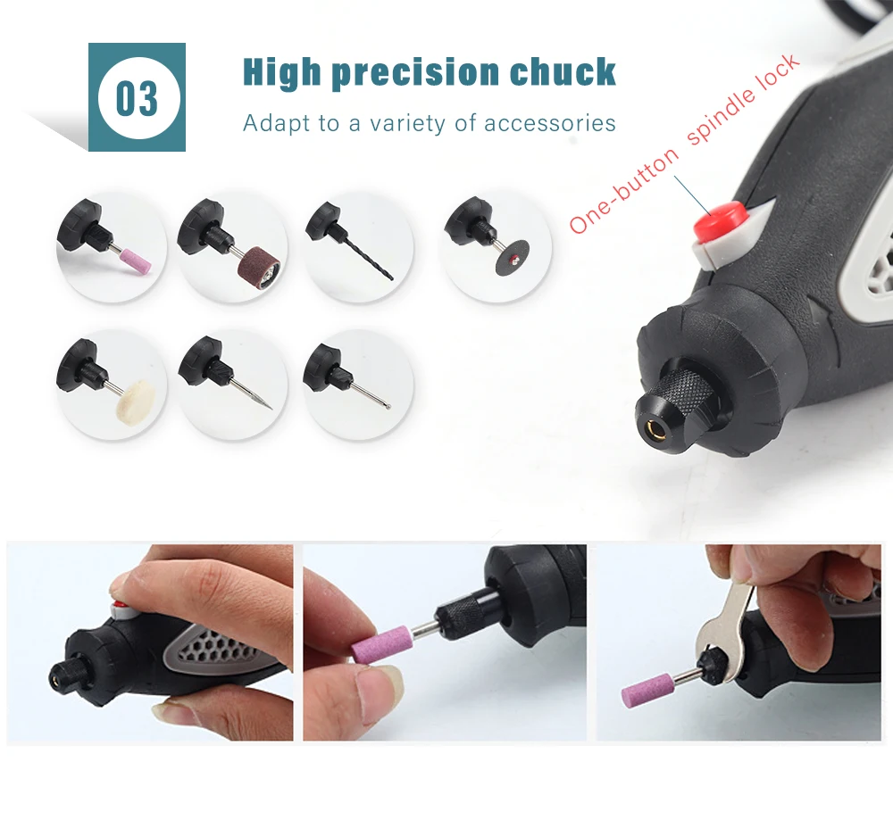 180W 6-speed Mini Electric Grinder Drill Rotary Tool Engraving Accessories 40pcs/90pcs 10000- 32000rpm Ceramic Metal Power Tool