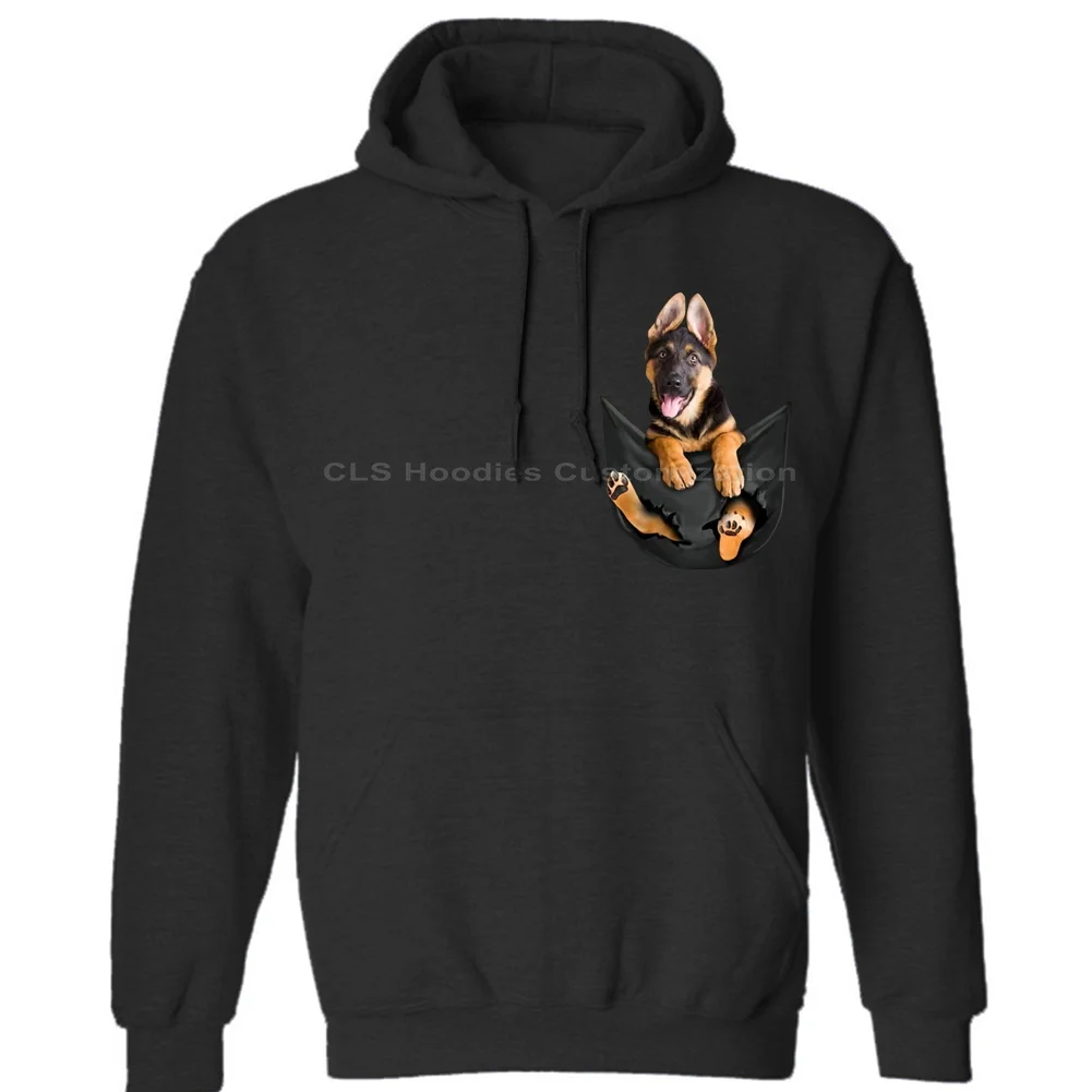 Hoodies Black Немецкая овчарка в кармане футболка любителей собак черный хлопок мужчины Сделано в США мультфильм футболка Мужская Унисекс Новая мода футболка - Цвет: Hoodies Black