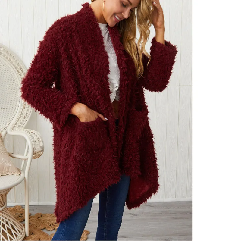 

Winter Irregular Loose Thick Warm Wool Blend Coat Women Fleece Outwear Solid Color Long Cardigan Abrigo Mujer Rz*
