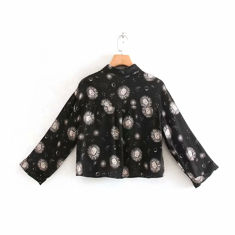 new women vintage totem printing casual short Shirts blouses women three quarter sleeve roupas femininas chemise shirt LS4502